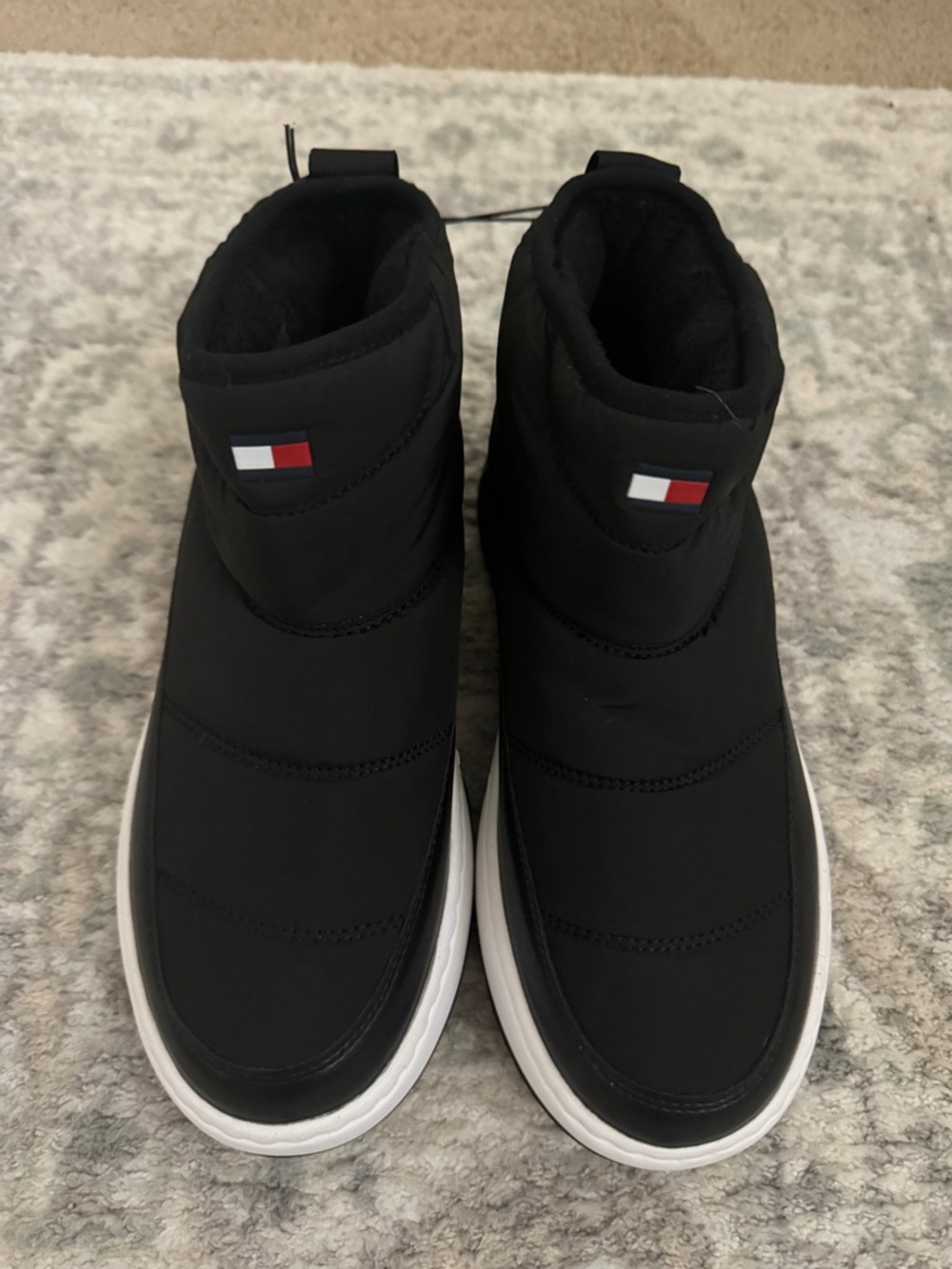 Tommy Hilfiger Black Quilted Slip-On Shoe Boots NEW